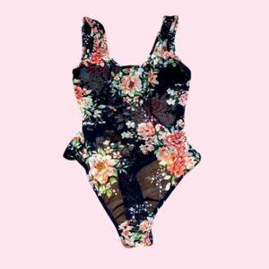 Seductions by Sirens Floral Thong Bodysuit size Small!